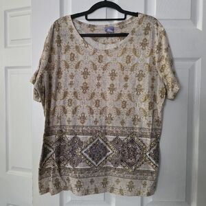 Laura Scott Cream and Brown Patterned Blouse